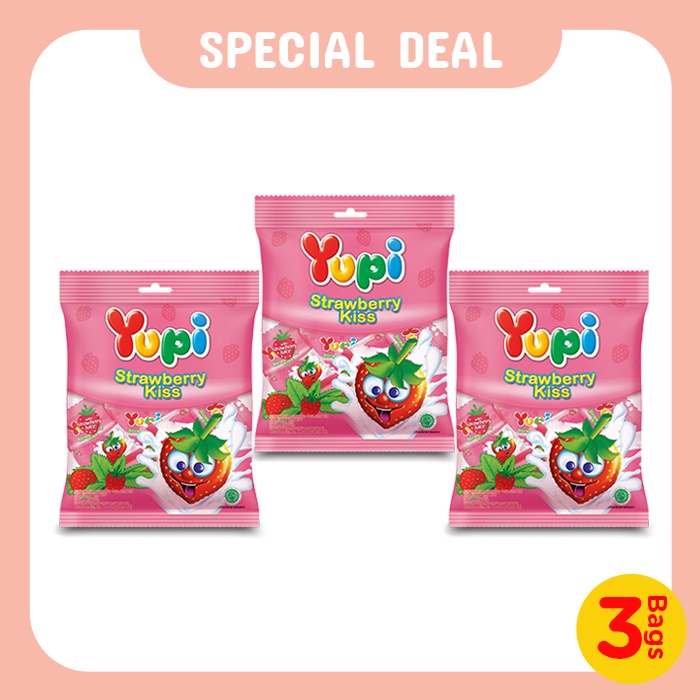 Triple Bag Yupi Strawberry Kiss 120 Gr