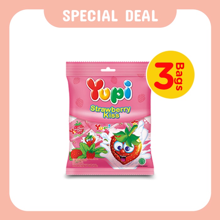Triple Bag Yupi Strawberry Kiss 120 Gr