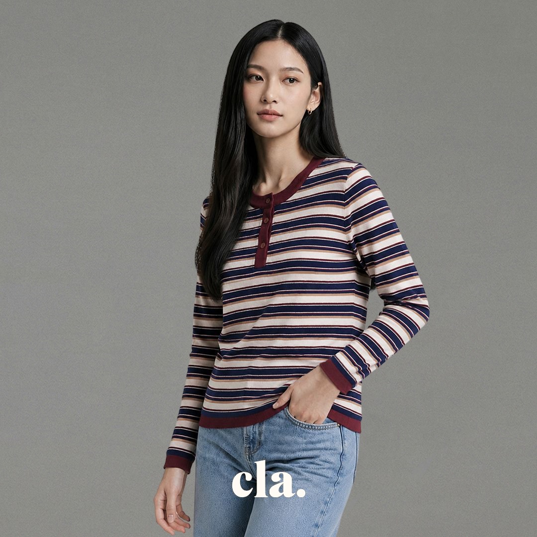 Celline Stripe Top Burgundy