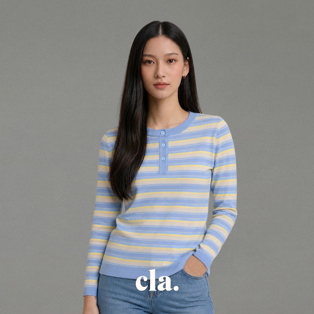 Celline Stripe Top Blue-Yellow