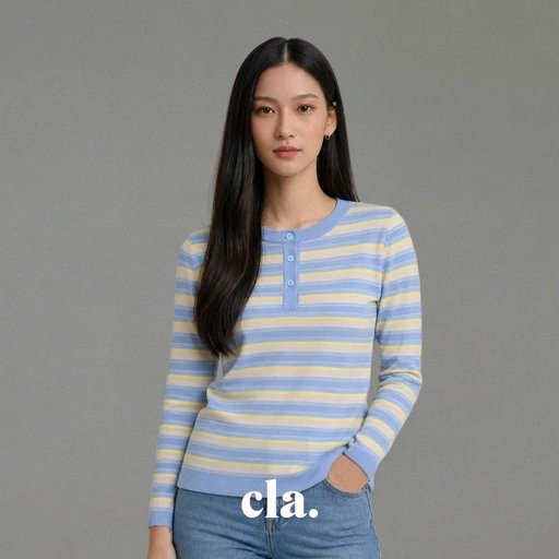 Celline Stripe Top Blue-Yellow
