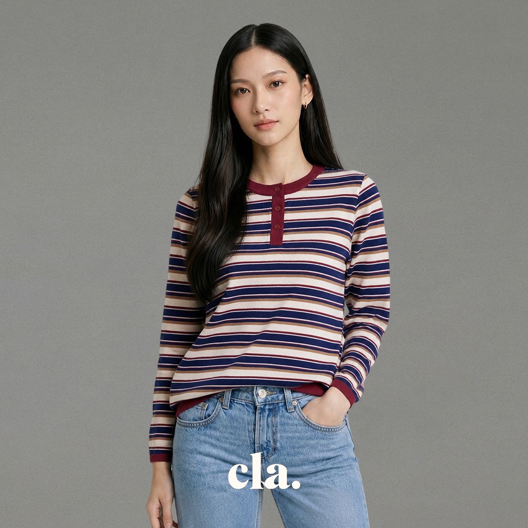 Celline Stripe Top Burgundy