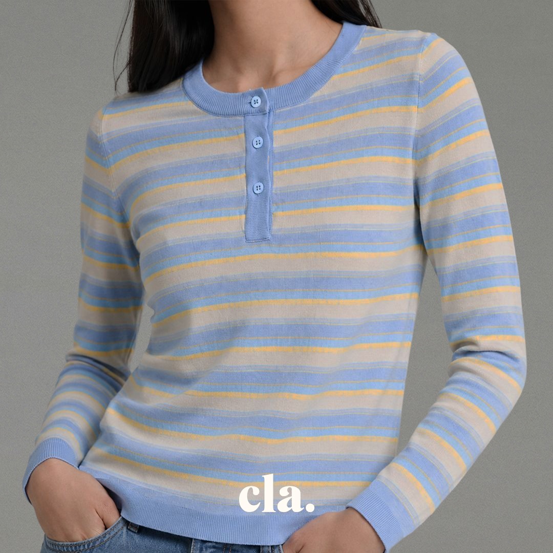 Celline Stripe Top Blue-Yellow