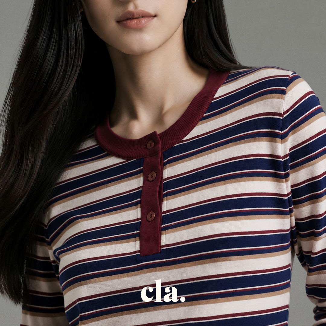 Celline Stripe Top Burgundy