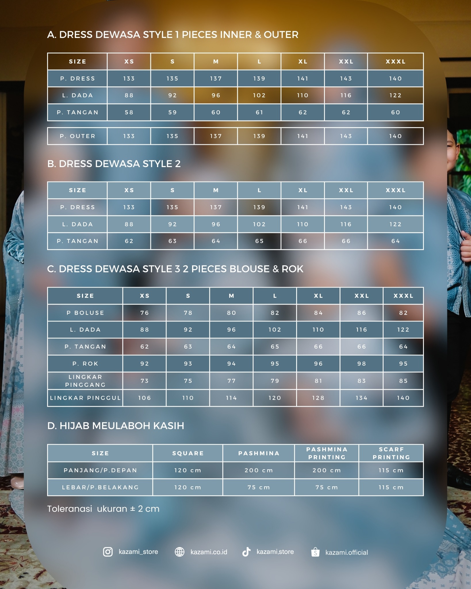Kazami - Dress / Gamis Meulaboh Kasih Style 1 Set Inner Outer