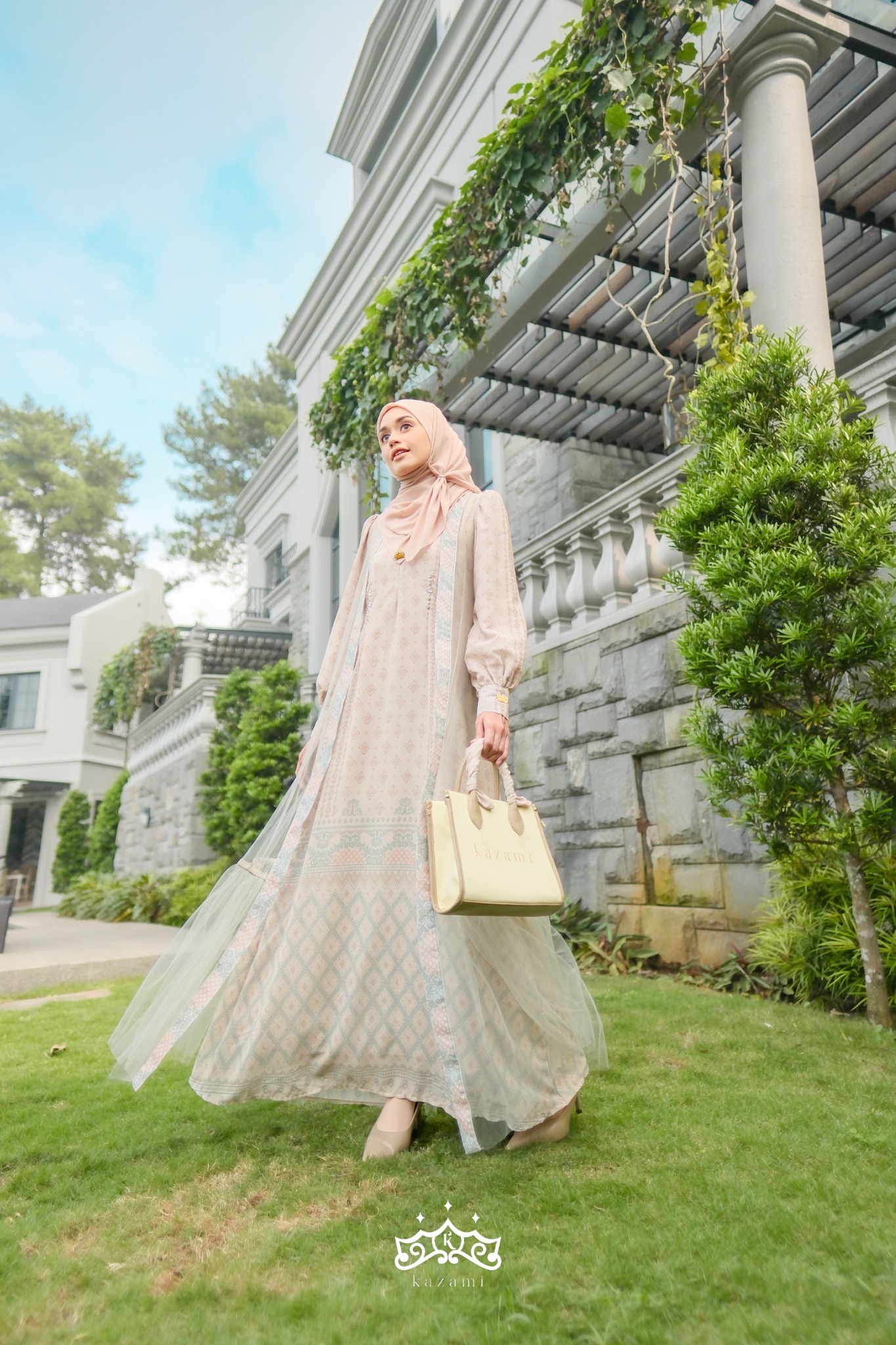 Kazami - Dress Mom Dewasa Printing Sarimbit Motif Bahtera Cinta Style 1 Free Outer