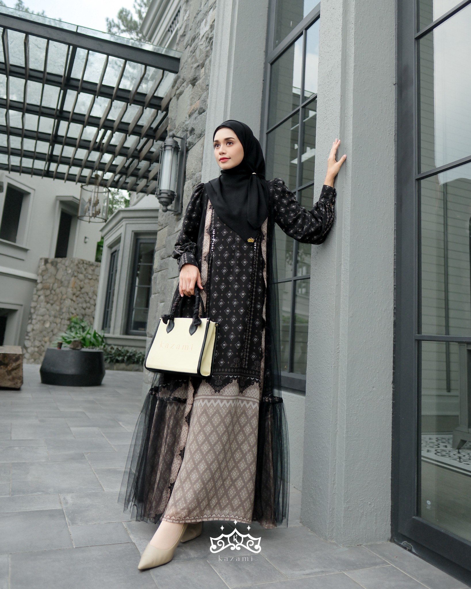 Kazami - Dress Mom Dewasa Printing Sarimbit Motif Bahtera Cinta Style 1 Free Outer