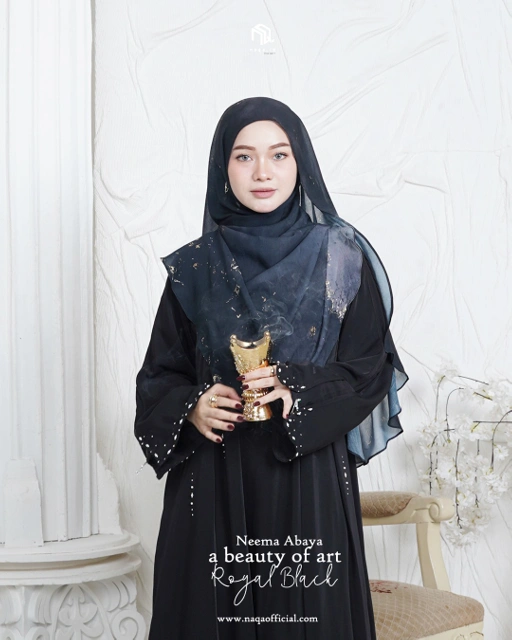 Image of [PRE ORDER] PASHMINA PRINTING NEEMA - ROYAL BLACK by naqa.id