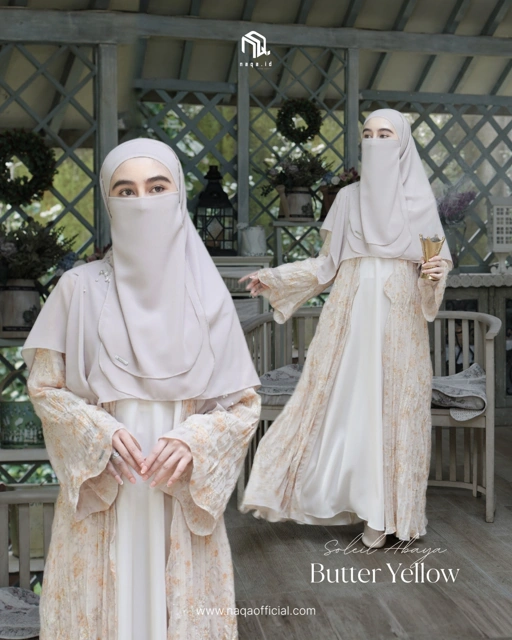 Image of [PRE ORDER] SET INNER OUTER FREE HIJAB - SOLEIL ABAYA - BUTTER YELLOW by naqa.id