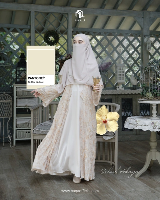 Image of [PRE ORDER] OUTER ONLY FREE HIJAB - SOLEIL ABAYA - BUTTER YELLOW by naqa.id