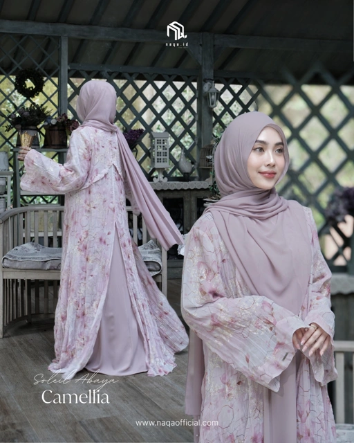 Image of [PRE ORDER] SET INNER OUTER FREE HIJAB - SOLEIL ABAYA - CAMELLIA by naqa.id