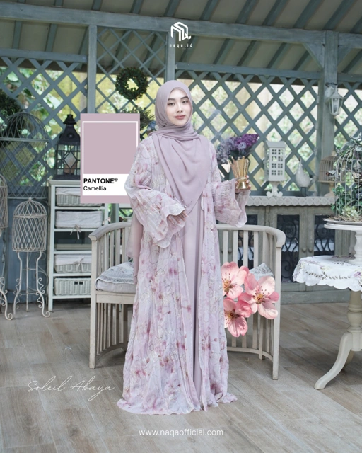 Image of [PRE ORDER] OUTER ONLY FREE HIJAB - SOLEIL ABAYA - CAMELLIA by naqa.id