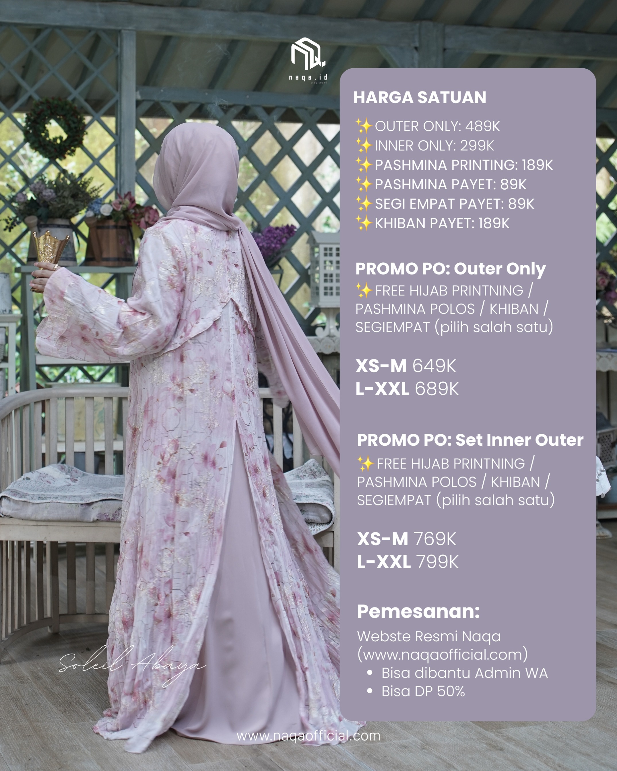 [READY STOCK] SET INNER OUTER - SOLEIL ABAYA - CAMELLIA by naqa.id