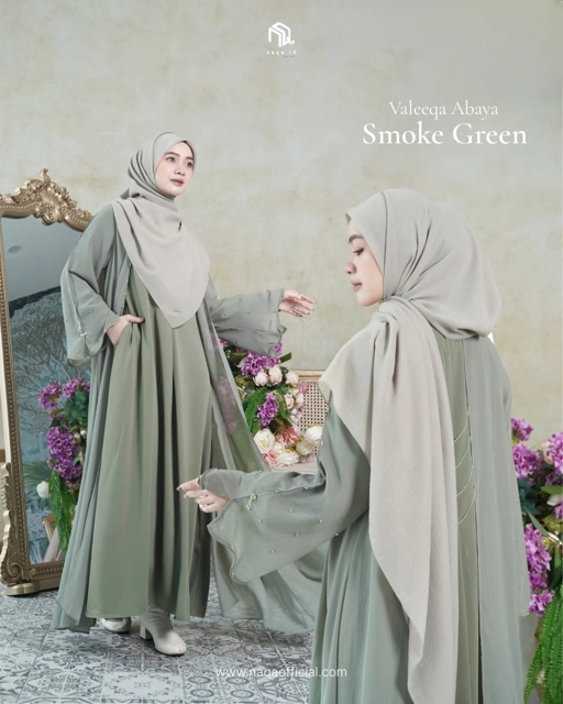 Image of [READY STOCK] VALEEQA ABAYA - SMOKE GREEN - by NAQA.ID
