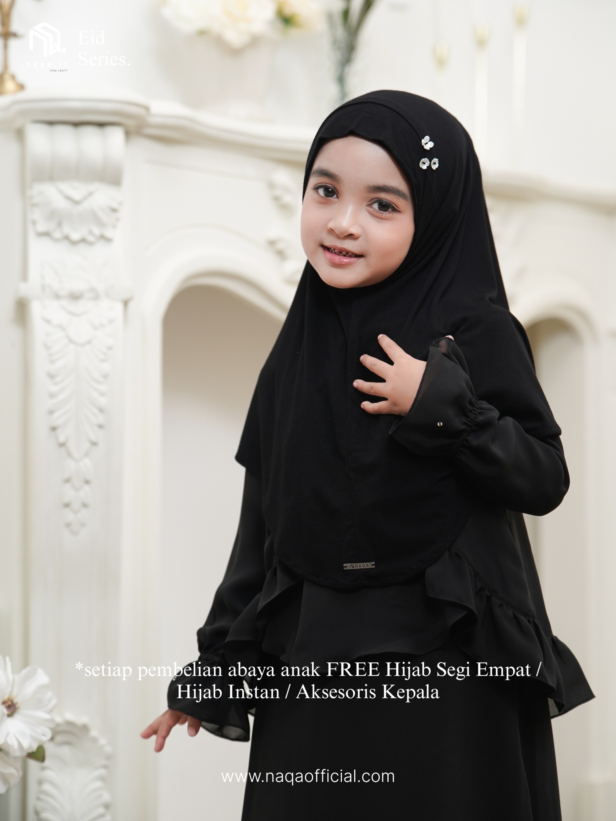 [PRE ORDER] ELARA ABAYA ANAK - NOIR - by naqa.id