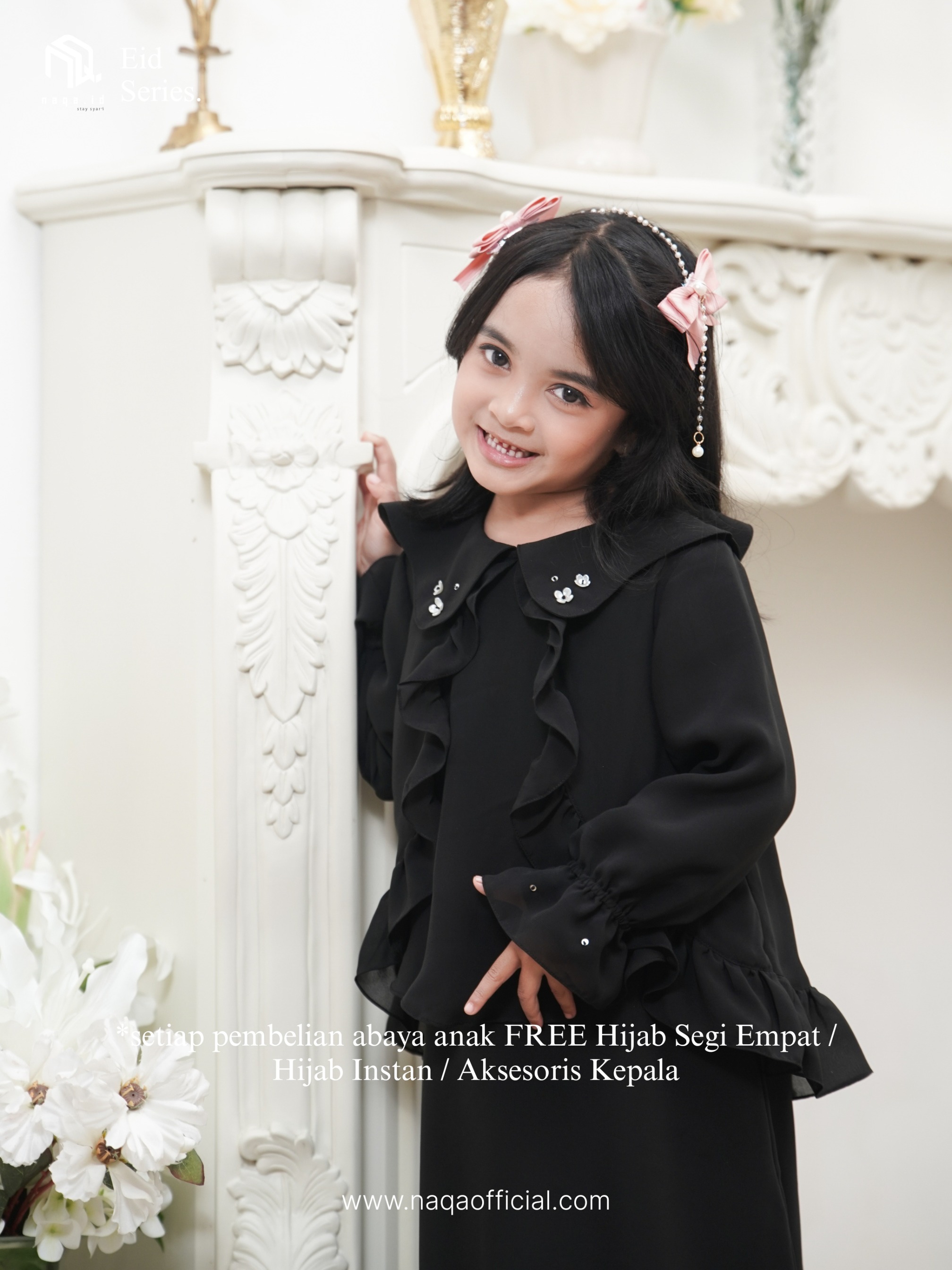 [PRE ORDER] ELARA ABAYA ANAK - NOIR - by naqa.id