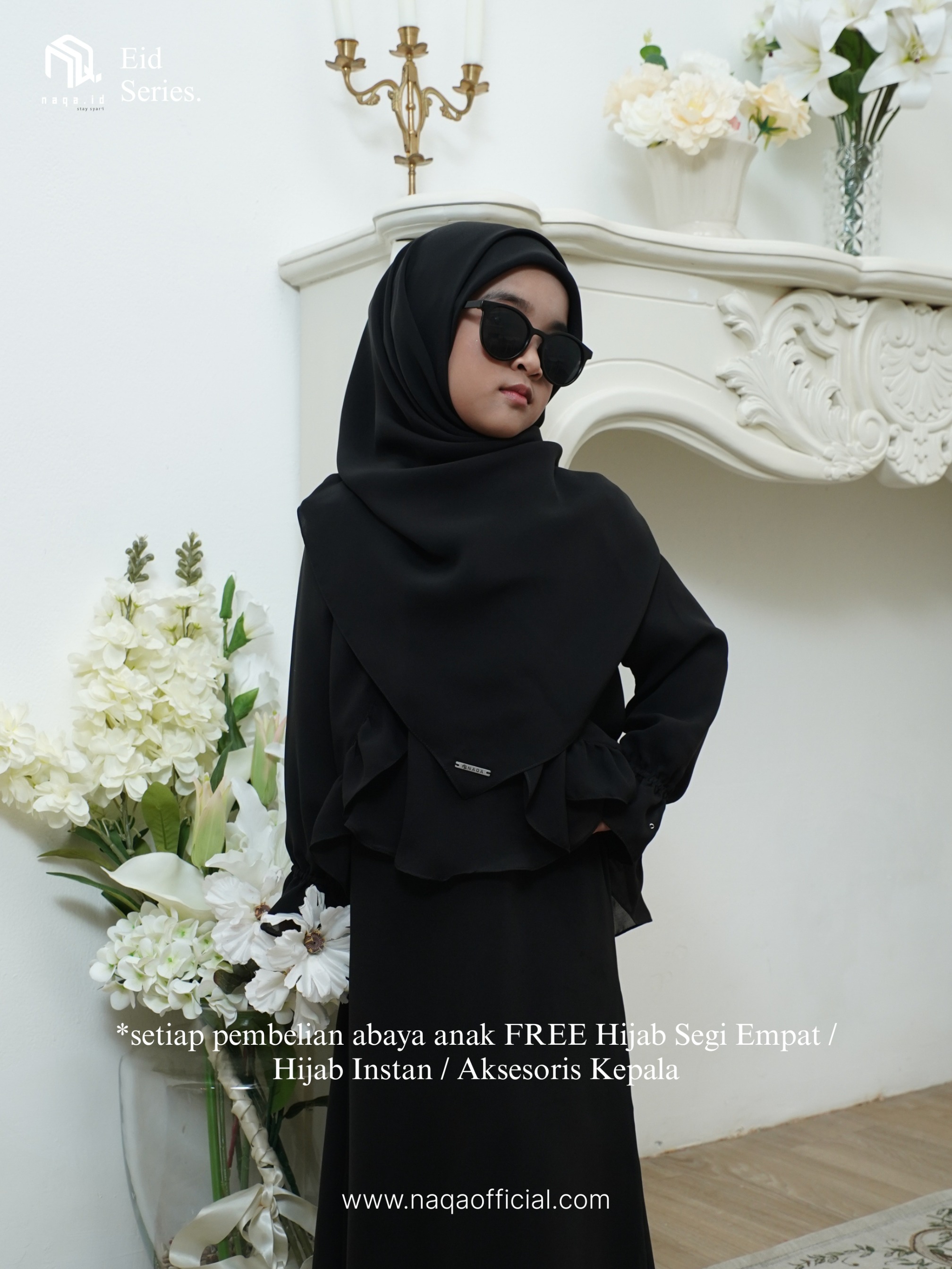 [PRE ORDER] ELARA ABAYA ANAK - NOIR - by naqa.id