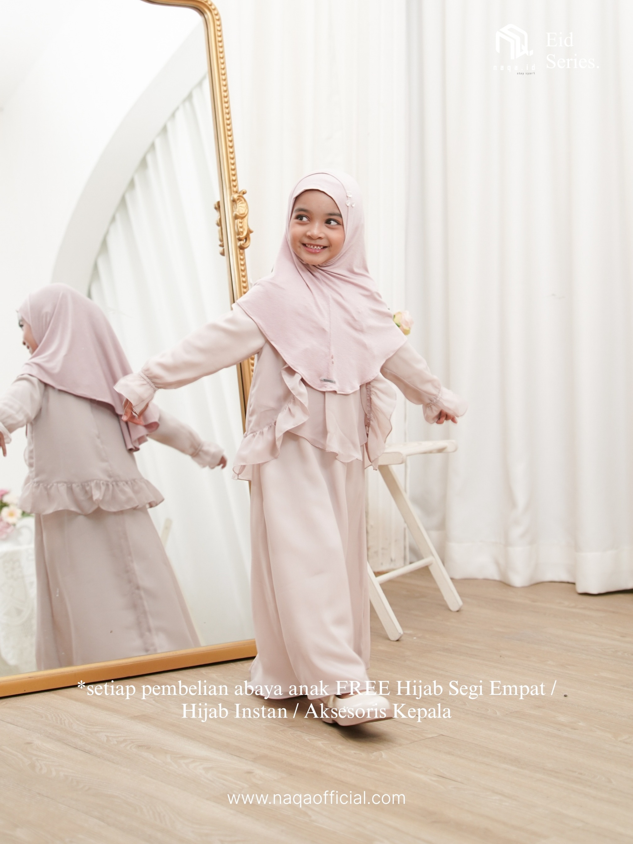 [PRE ORDER] ELARA ABAYA ANAK - ROSE MIST- by naqa.id