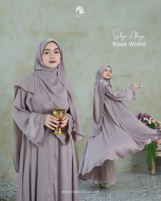 Image of [PRE ORDER] SABIYA ABAYA 2 IN 1 -  ROSE WATER - NAQA.ID