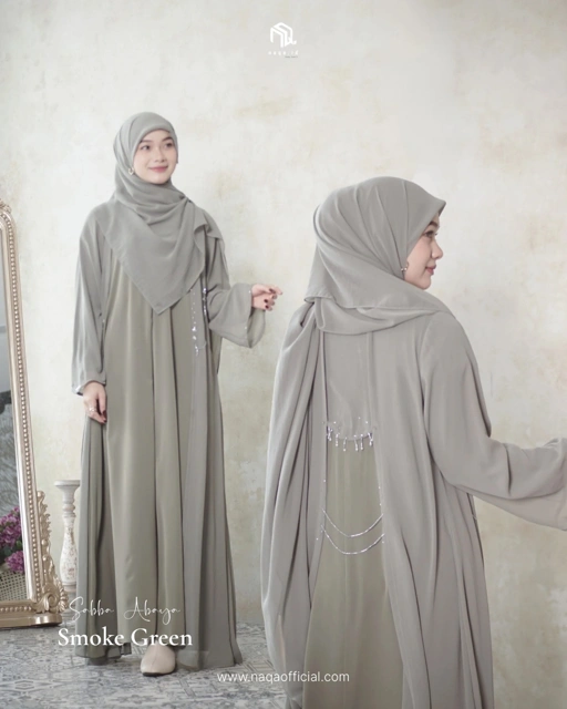 Image of [READY STOCK] SABBA ABAYA - SMOKE GREEN by naqa.id