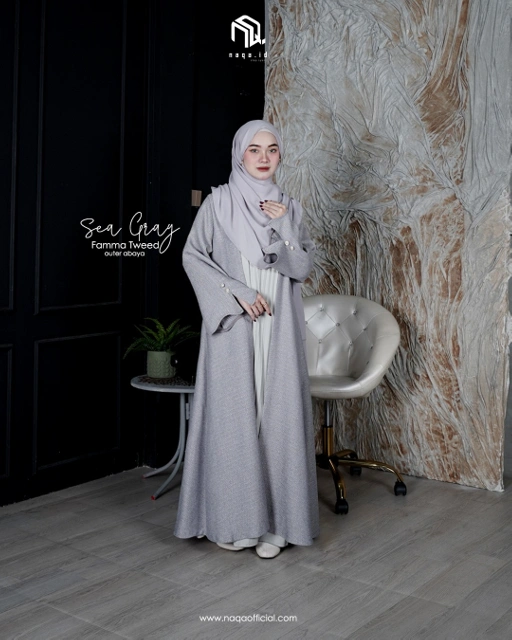 Image of [READY STOK] FAMMA ABAYA - SEA GREY - NAQA.ID