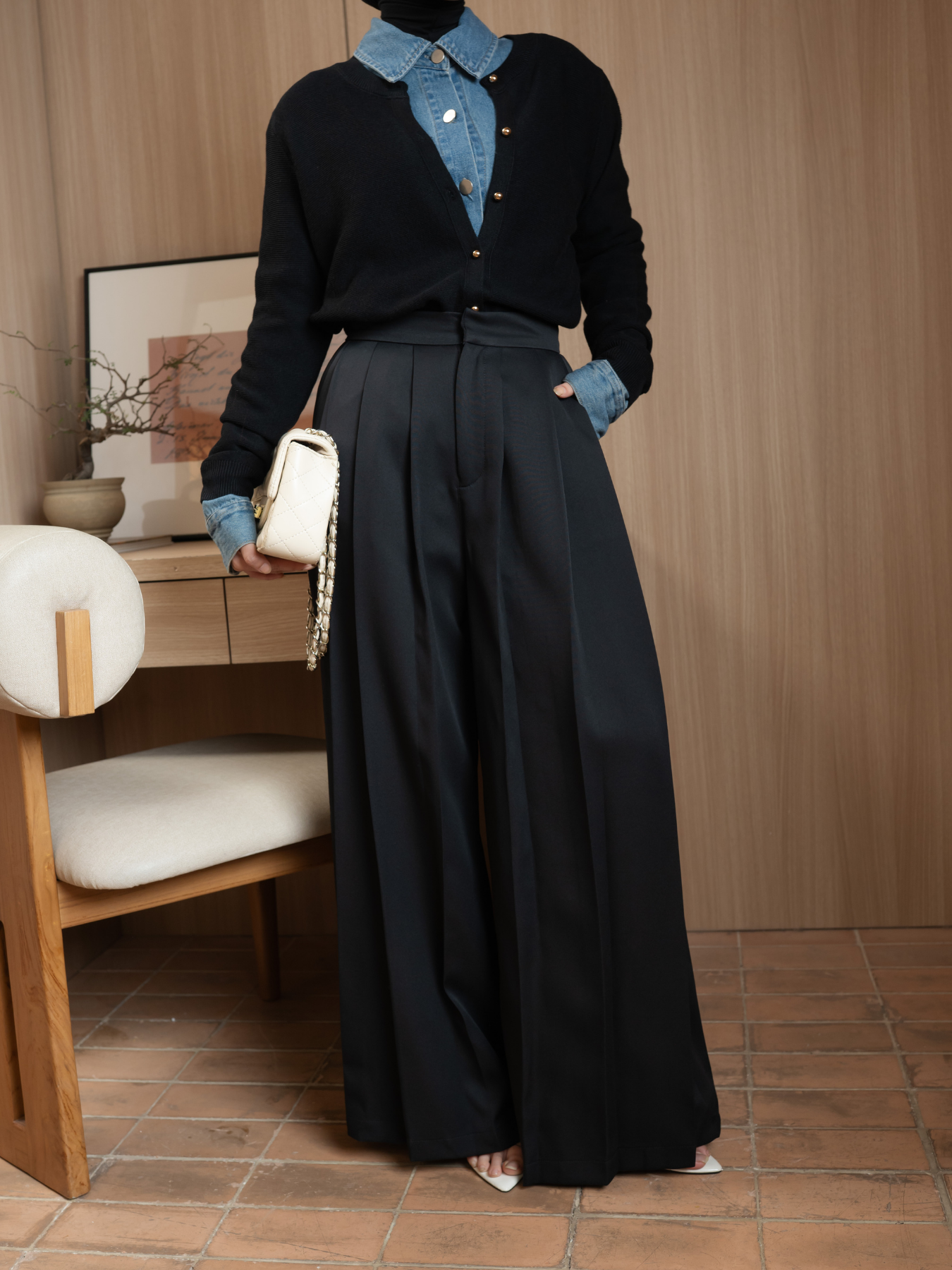 Moss Pleated Pants Black