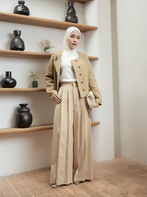 Moss Pleated Pants Almond