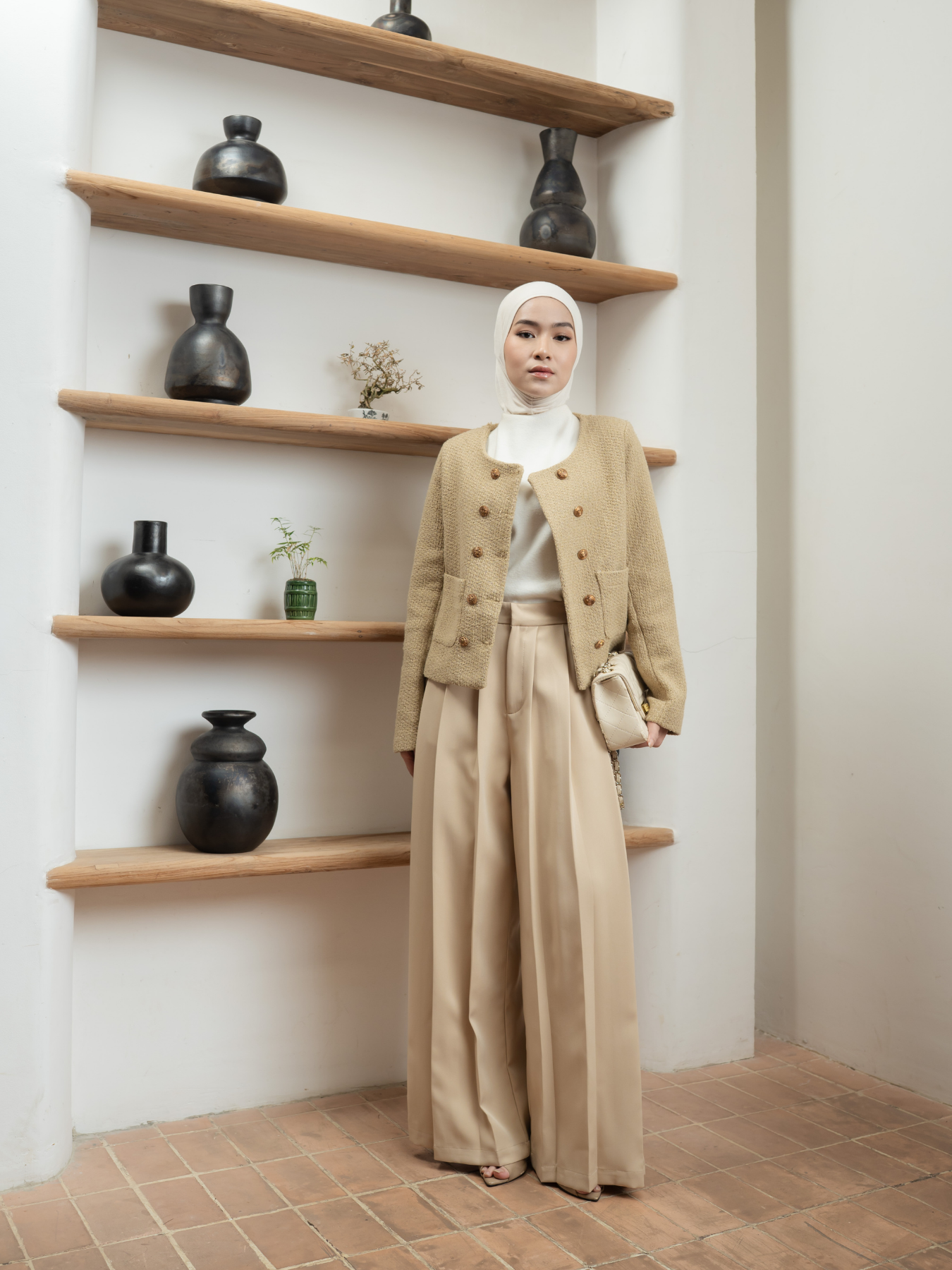 Moss Pleated Pants Almond