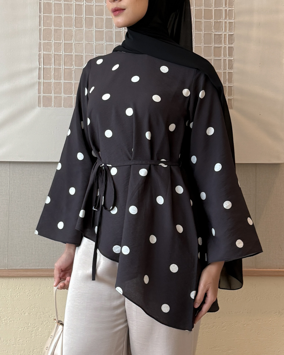 Irine | Jena Top | Blouse Wanita Tencel Nylon Motif Polkadot Bahan Ringan Sejuk | Blouse Polka Series Atasan Wanita Elegan Sehari-hari