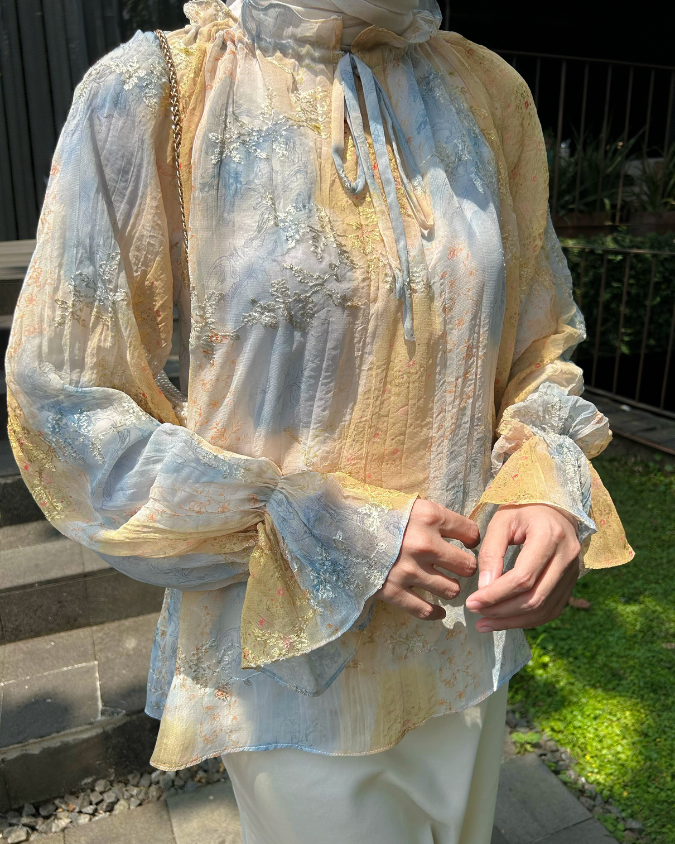 Irine | Serena Blouse | Blouse Wanita Nylon Polyester | Atasan Kerah Serut Mewah Bahan Premium | Outfit Kondangan Elegan