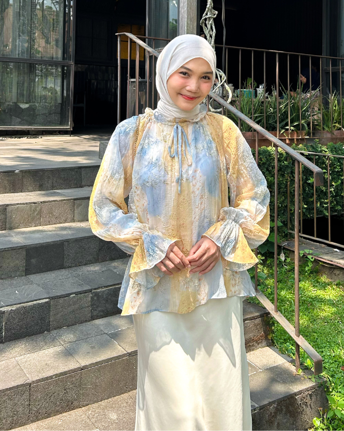 Irine | Serena Blouse | Blouse Wanita Nylon Polyester | Atasan Kerah Serut Mewah Bahan Premium | Outfit Kondangan Elegan