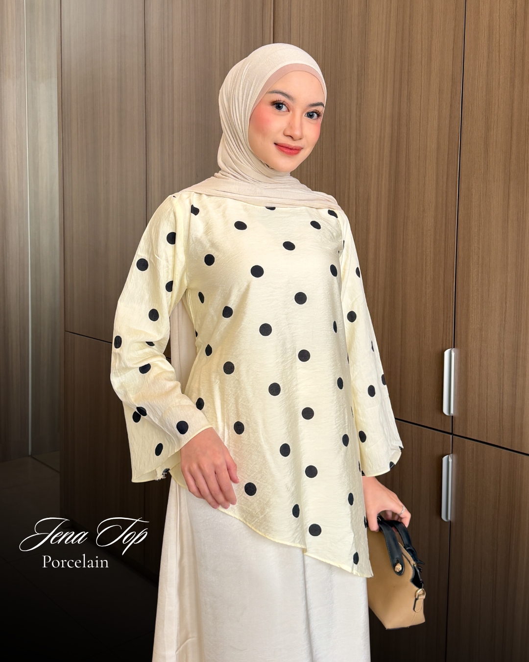 Irine | Jena Top | Blouse Wanita Tencel Nylon Motif Polkadot Bahan Ringan Sejuk | Blouse Polka Series Atasan Wanita Elegan Sehari-hari
