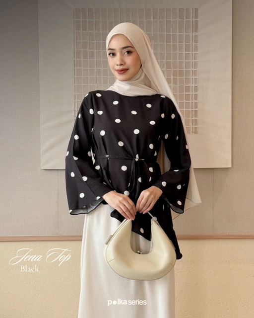 Image of Irine | Jena Top | Blouse Wanita Tencel Nylon Motif Polkadot Bahan Ringan Sejuk | Blouse Polka Series Atasan Wanita Elegan Sehari-hari