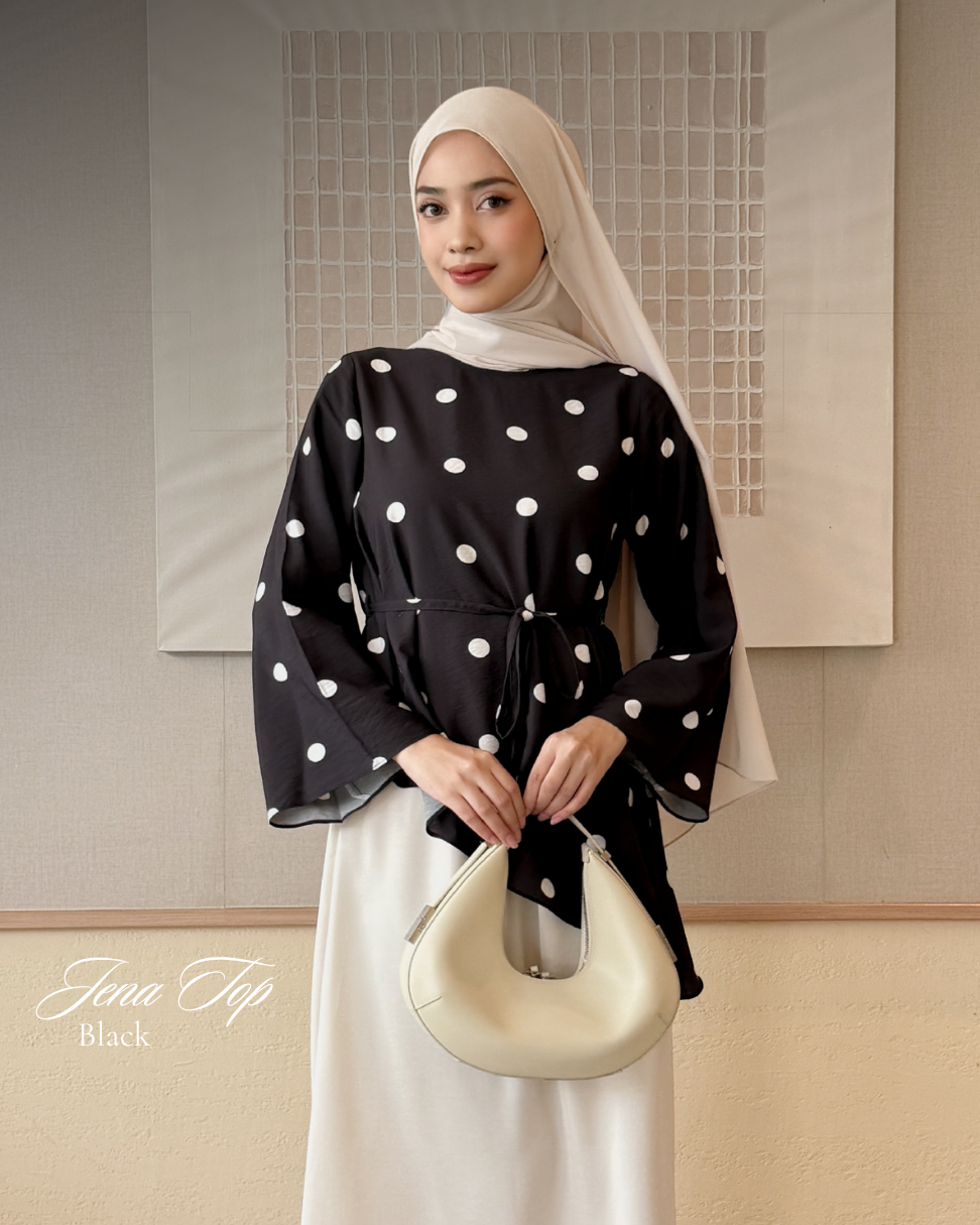 Irine | Jena Top | Blouse Wanita Tencel Nylon Motif Polkadot Bahan Ringan Sejuk | Blouse Polka Series Atasan Wanita Elegan Sehari-hari