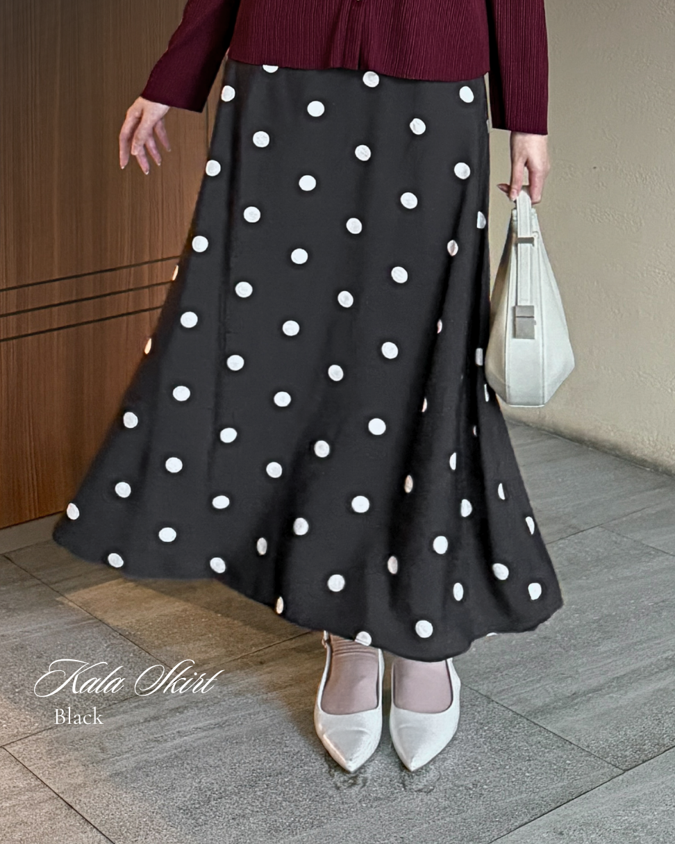 Irine | Kala Skirt | Rok Polka Series | Rok Wanita Motif Polkadot Bahan Premium Jatuh Halus Tidak Transparan | Rok Panjang Elegan Sehari-hari