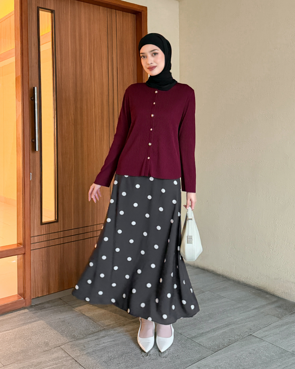 Irine | Kala Skirt | Rok Polka Series | Rok Wanita Motif Polkadot Bahan Premium Jatuh Halus Tidak Transparan | Rok Panjang Elegan Sehari-hari