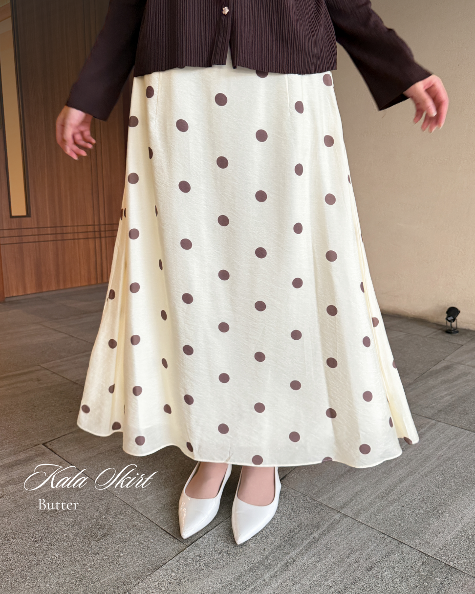 Irine | Kala Skirt | Rok Polka Series | Rok Wanita Motif Polkadot Bahan Premium Jatuh Halus Tidak Transparan | Rok Panjang Elegan Sehari-hari