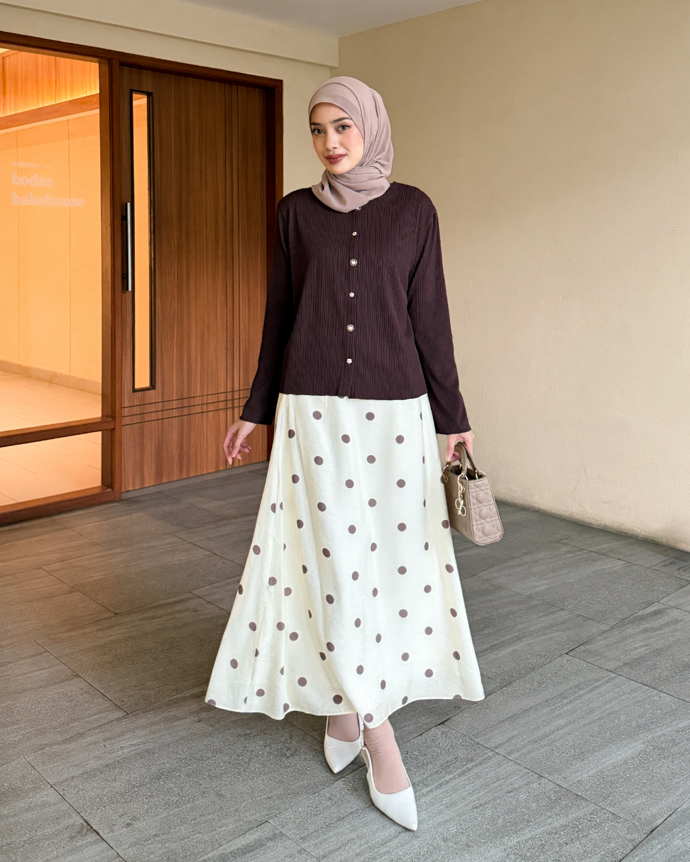Irine | Kala Skirt | Rok Polka Series | Rok Wanita Motif Polkadot Bahan Premium Jatuh Halus Tidak Transparan | Rok Panjang Elegan Sehari-hari