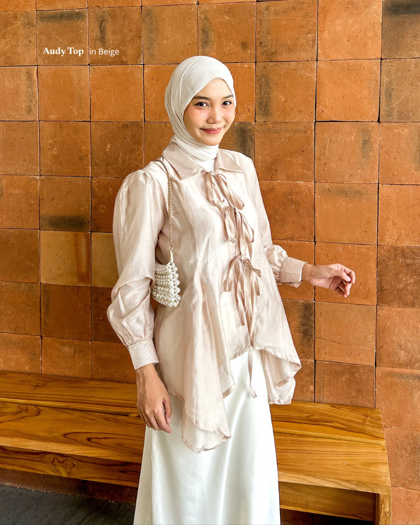 Irine | Audy Top | Blouse Wanita Tencel Glass Premium Shiny Sheer | Atasan Lengan Panjang Gaya Korea Look Elegan