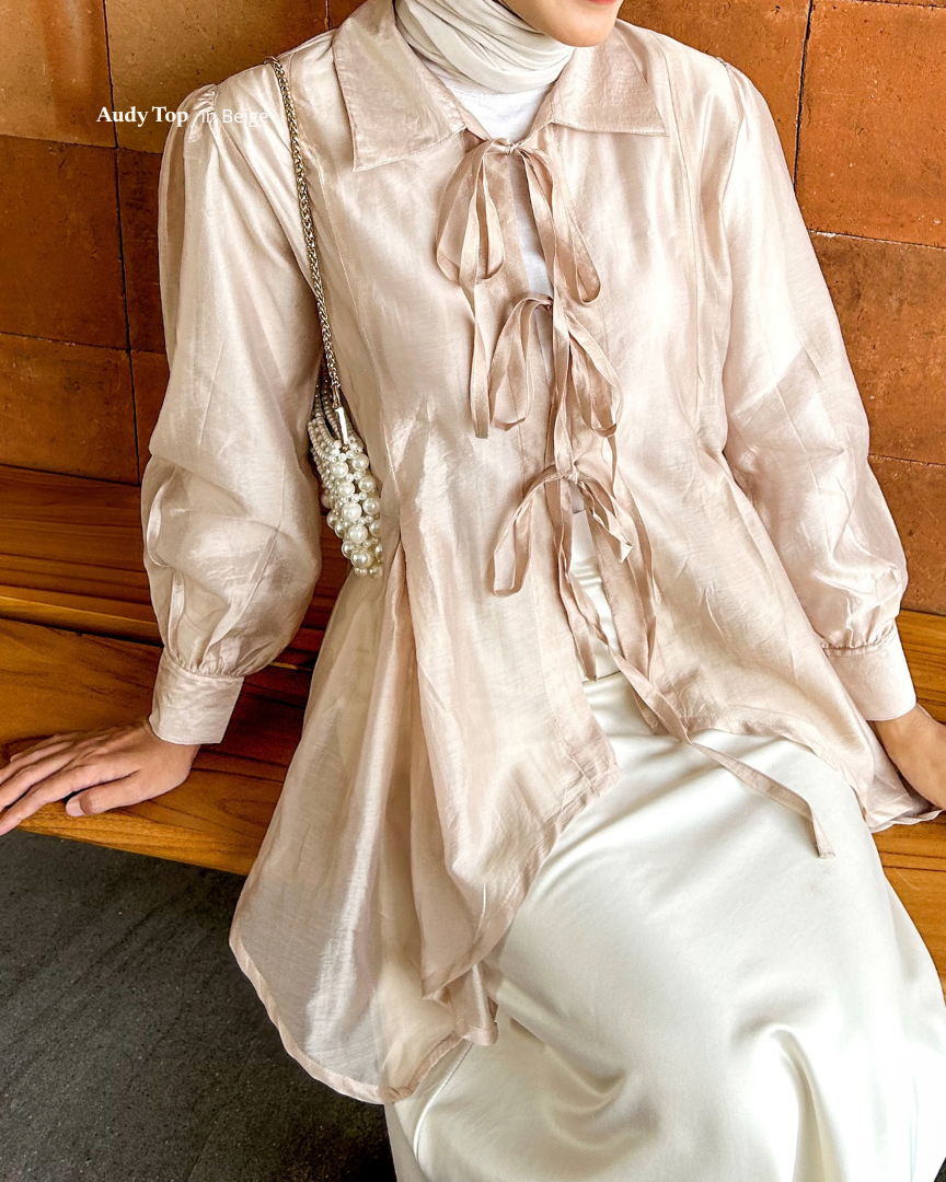 Irine | Audy Top | Blouse Wanita Tencel Glass Premium Shiny Sheer | Atasan Lengan Panjang Gaya Korea Look Elegan
