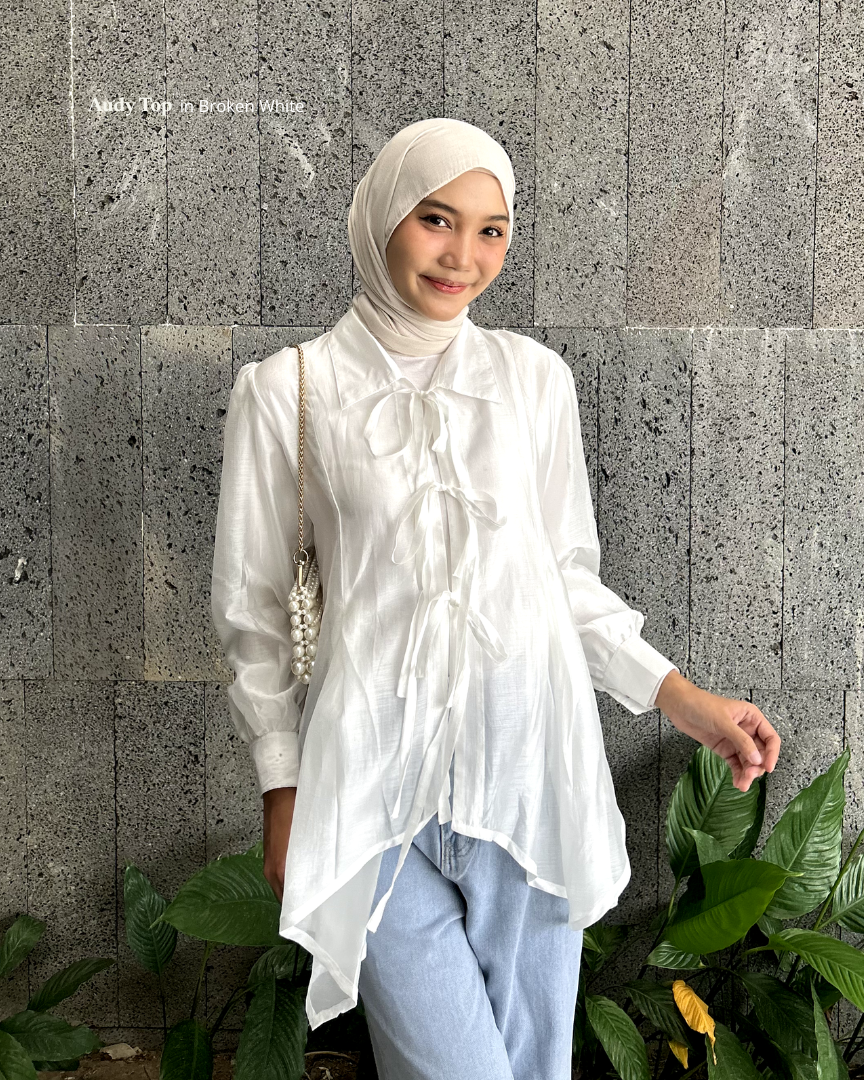 Irine | Audy Top | Blouse Wanita Tencel Glass Premium Shiny Sheer | Atasan Lengan Panjang Gaya Korea Look Elegan