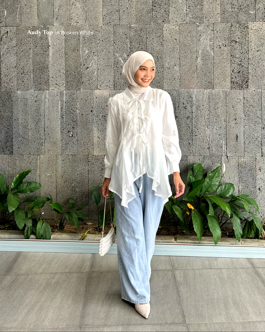 Irine | Audy Top | Blouse Wanita Tencel Glass Premium Shiny Sheer | Atasan Lengan Panjang Gaya Korea Look Elegan