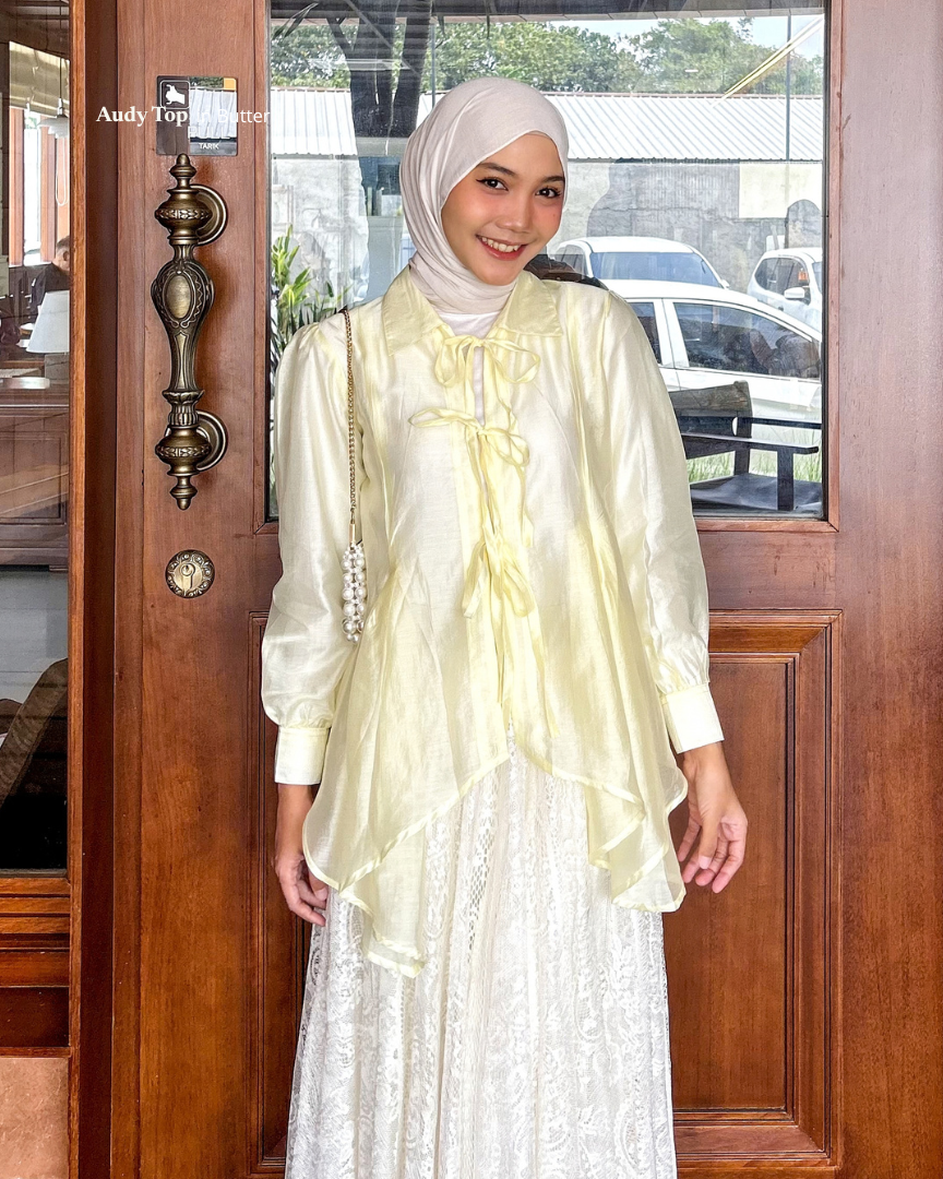 Irine | Audy Top | Blouse Wanita Tencel Glass Premium Shiny Sheer | Atasan Lengan Panjang Gaya Korea Look Elegan