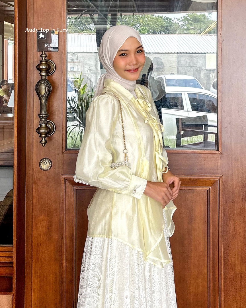 Irine | Audy Top | Blouse Wanita Tencel Glass Premium Shiny Sheer | Atasan Lengan Panjang Gaya Korea Look Elegan