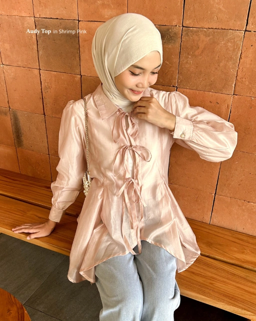 Irine | Audy Top | Blouse Wanita Tencel Glass Premium Shiny Sheer | Atasan Lengan Panjang Gaya Korea Look Elegan
