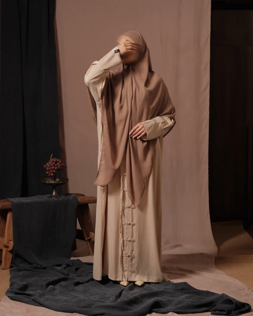 Image of Eshaal Abaya (Plain) - Cream