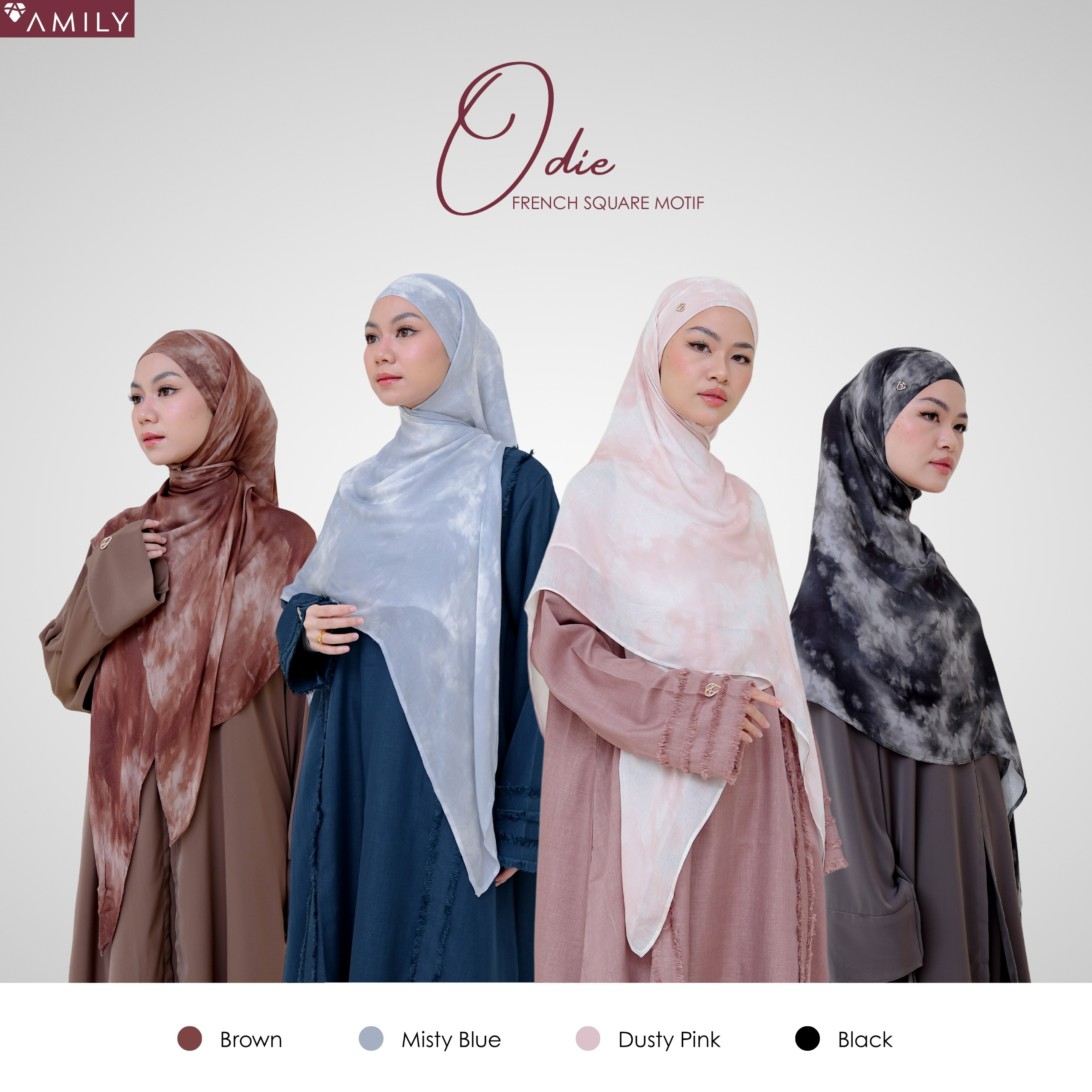 AMILY - Odie French Square Bandana Viscose Modal Printed HIjab Segiempat Instan Premium