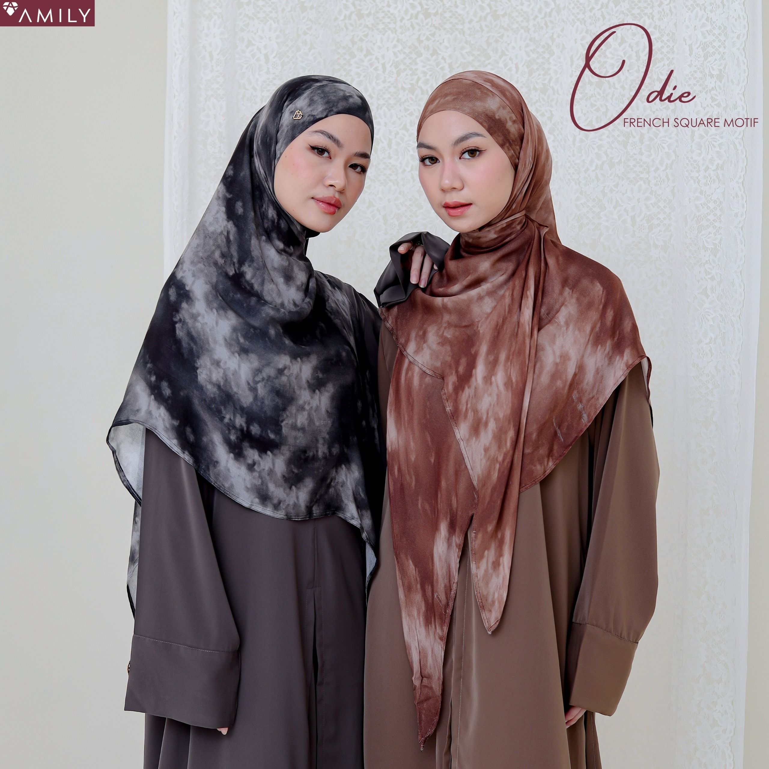 AMILY - Odie French Square Bandana Viscose Modal Printed HIjab Segiempat Instan Premium