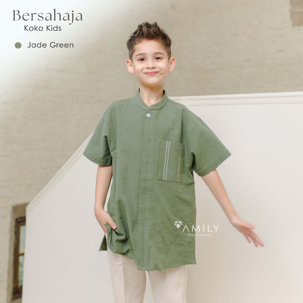 AMILY - Sarimbit 2026 Bersahaja Series Jade Green Embroidery Polos Premium