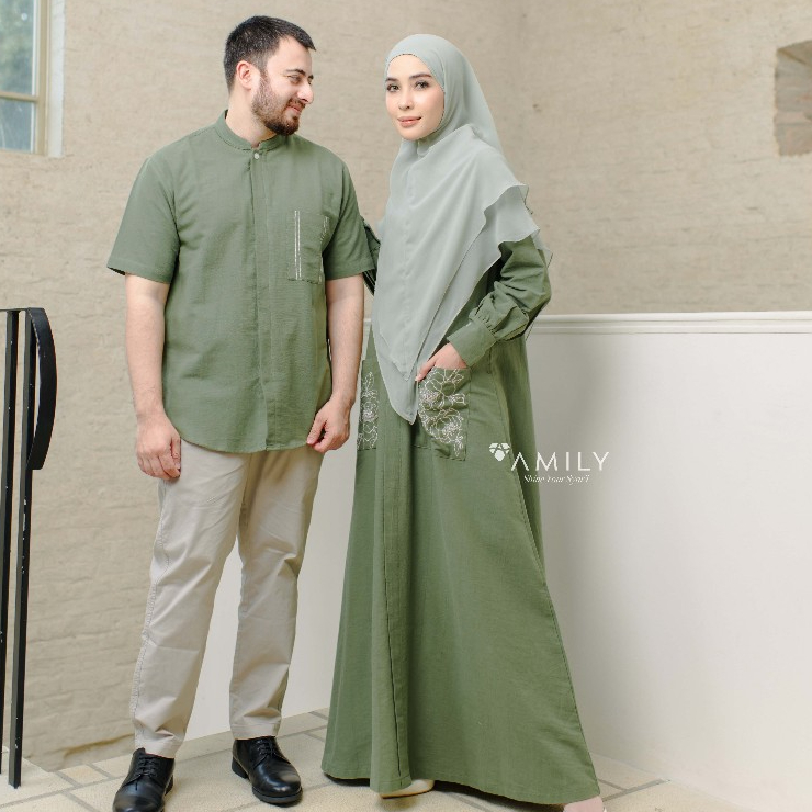 AMILY - Sarimbit 2026 Bersahaja Series Jade Green Embroidery Polos Premium